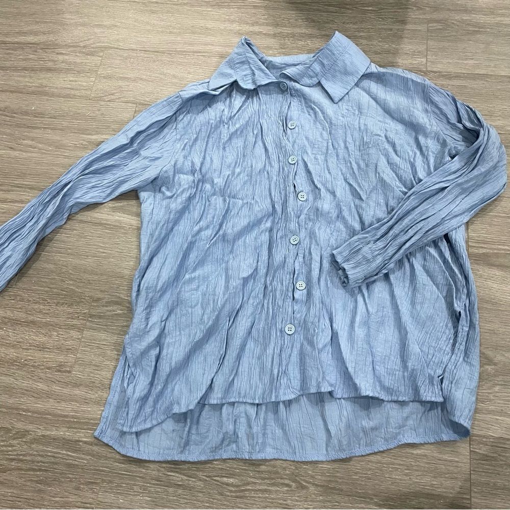 Boohoo Crinkle Relaxed Fit Shirt 10 Button Up Shirt